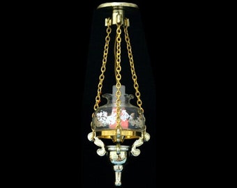 Dolls House Lighting 12th Scale Gold Hanging Lamp with glass shade EL182