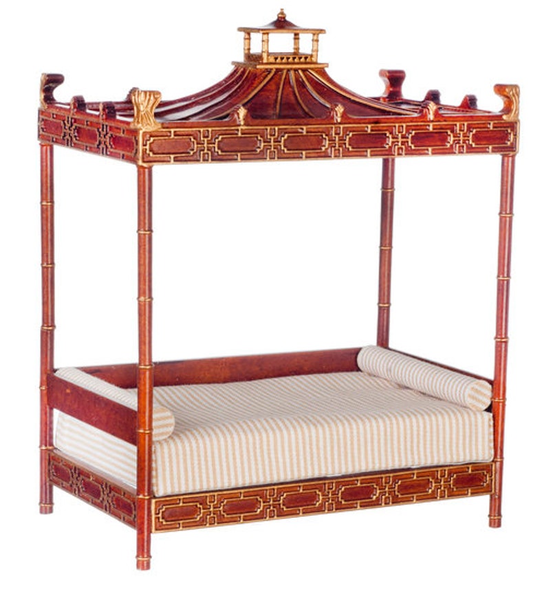 Dolls House Direct 112 scale CHINESE BED Walnutgold JJ05001WNG
