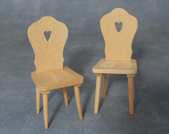 Doll House Furniture  12th scale   Pair of Heart Chairs/unfinished BEF047