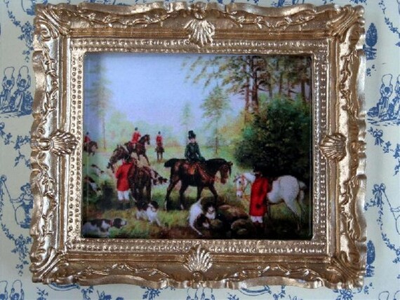 Of A Hunting Scene Dolls House Miniature Painting 2 1:12 Scale Picture Print 