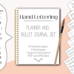 Hand lettering worksheets planner and bullet journal words - pdf and jpeg - modern calligraphy practice procreate ipad - digital printable