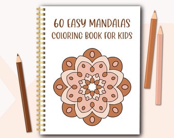 Easy Mandala Coloring Book for kids - Instant Download - PDF 60 Pages to print and color for stress relief and relaxation