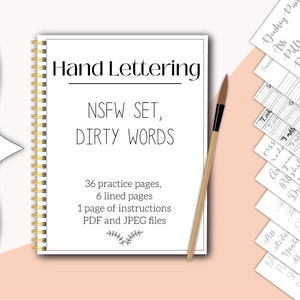 Hand lettering worksheets NSFW dirty words, pdf and jpeg modern calligraphy brush practice procreate ipad, digital and printable
