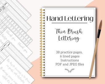 Beginner thin brush lettering worksheets - printable digital - modern calligraphy hand lettering practice - procreate iPad goodnotes