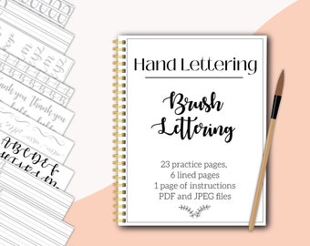 Beginner brush lettering worksheets pdf jpeg printable digital modern calligraphy hand lettering practice procreate iPad goodnotes