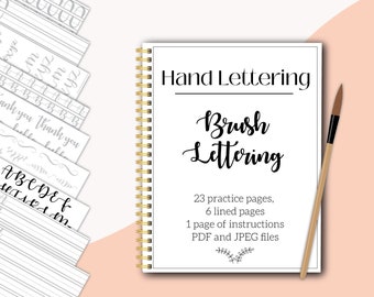 Beginner brush lettering worksheets - pdf jpeg - printable digital - modern calligraphy hand lettering practice - procreate iPad goodnotes