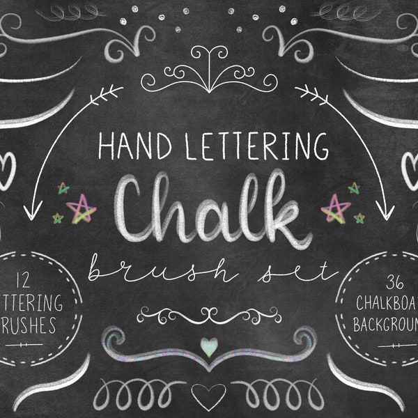 12 Chalk Calligraphy Brushes for Procreate -- 36 Extra Large Chalkboard Texture Digital Papers -- Commercial Use -- Hand Lettering