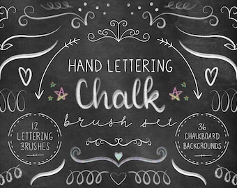 12 Chalk Calligraphy Brushes for Procreate -- 36 Extra Large Chalkboard Texture Digital Papers -- Commercial Use -- Hand Lettering