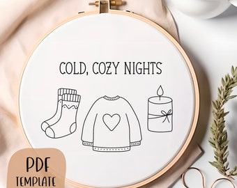 Cold, Cozy Nights - Hand Embroidery Template - PDF Template - DIY Hoop Art - Embroidery Pattern - Quote - Autumn, Winter, Sweater Weather