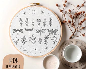 Dragonfly Hand Embroidery Template - PDF Template - DIY Hoop Art - Insect Embroidery - Embroidery Pattern