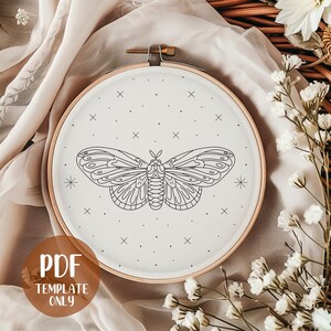Moth Hand Embroidery Template - PDF Template - DIY Hoop Art - Modern Embroidery Pattern