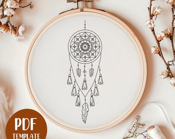 Dreamcatcher Hand Embroidery Template - PDF Template - DIY Hoop Art - Embroidery Pattern - Boho Embroidery