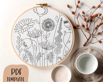 Flowers 3 Embroidery Template - Doodle Embroidery - PDF Template - DIY Hoop Art - Embroidery Pattern - Floral