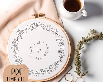 Spring Wreath Hand Embroidery Template - Spring Embroidery - DIY Hoop Art - Embroidery Pattern - Floral Embroidery, Flower Wreath