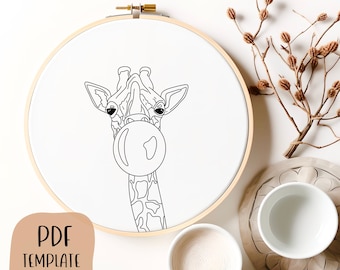 Giraffe Bubblegum Hand Embroidery Template - Cute Animal Embroidery - Embroidery Pattern - DIY Hoop Art