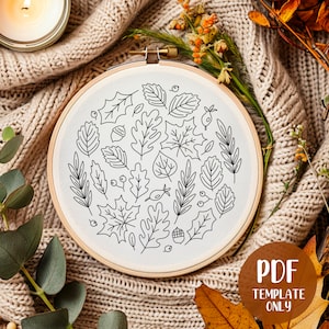 Autumn Leaves 2 Hand Embroidery Template - Fall Embroidery - DIY Hoop Art - Embroidery Pattern - Pumpkin Embroidery