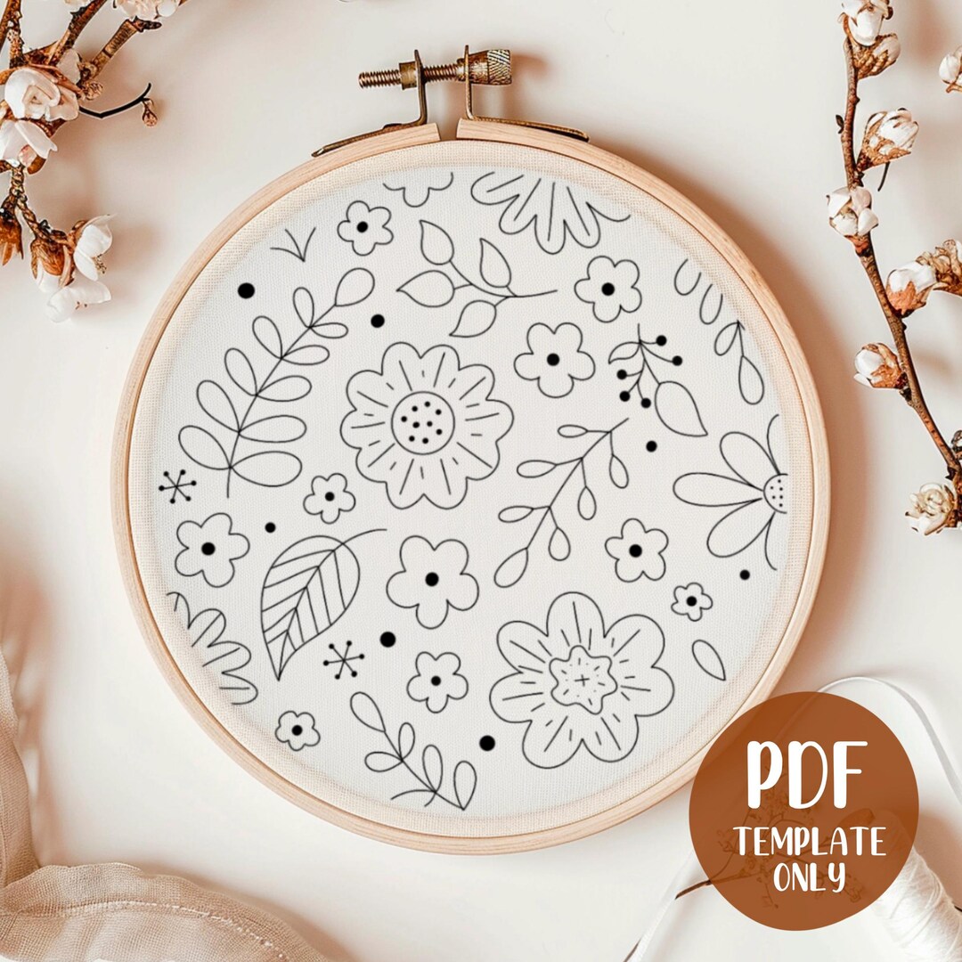 Floral Embroidery Template - Doodle Embroidery - PDF Template - DIY Hoop Art - Flowers ...