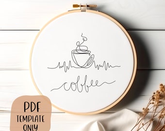 Coffee Hand Embroidery Template - DIY Hoop Art - Embroidery Pattern - Latte Embroidery - Embroidery Line Art
