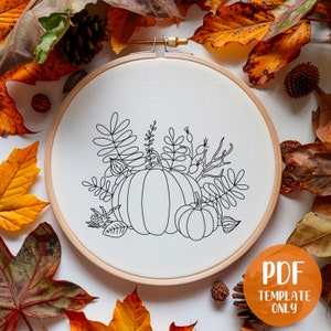 Plantilla de bordado a mano de calabazas de otoño - Bordado de otoño - Arte de aro para hacer uno mismo - Patrón de bordado - Bordado de otoño