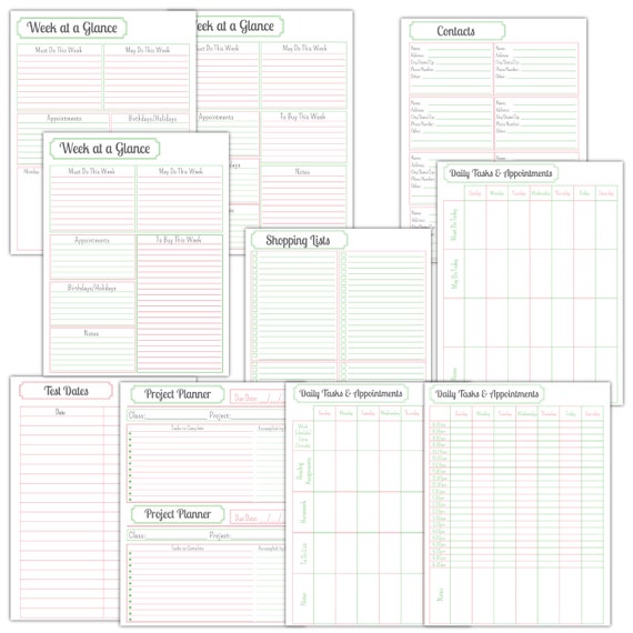 appointment book planner set pdf instant download printable in pink and green includes student sheets printable appointment book
