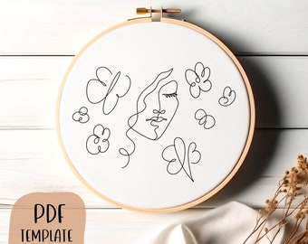 Abstract Girl 3 Hand Embroidery Template - Modèle PDF - DIY Hoop Art - Motif de broderie