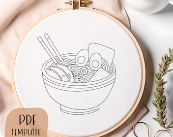 Ramen Bowl Hand Embroidery Template - Food Embroidery - DIY Hoop Art - Embroidery Pattern - Japanese Food