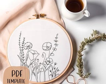 Flowers 2 Embroidery Template - Doodle Embroidery - PDF Template - DIY Hoop Art - Embroidery Pattern - Floral