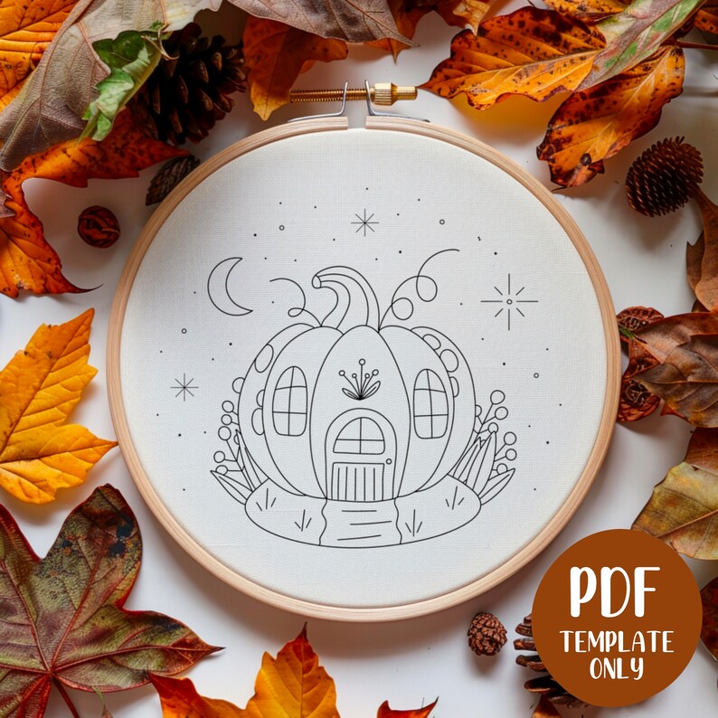 Pumpkin House - Hand Embroidery Template - PDF Template - DIY Hoop Art ...