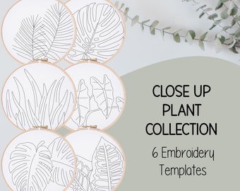 Close Up Plants Set Embroidery Template - Doodle Embroidery - PDF Template - DIY Hoop Art - Embroidery Pattern - Houseplants, Monstera