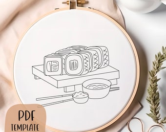 Sushi Hand Embroidery Template - Food Embroidery - DIY Hoop Art - Embroidery Pattern - Japanese Food