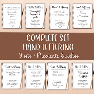 Komplettes Set Handlettering mit Procreate Pinsel - PDF und JPEG Arbeitsblätter - Digital oder Druckbar - Shop Set