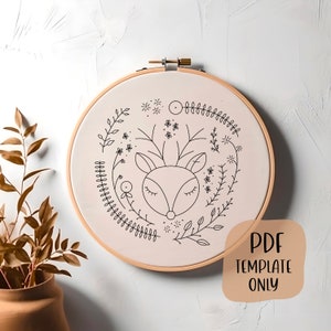 Woodland Deer Hand Embroidery Template - Cute Woodland Embroidery - Embroidery Pattern - DIY Hoop Art