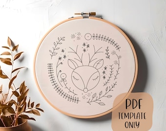 Woodland Deer Hand Embroidery Template - Cute Woodland Embroidery - Embroidery Pattern - DIY Hoop Art