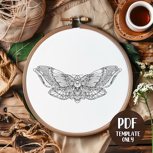 Death&#39;s Head Moth - Hand Embroidery Template - PDF Template - DIY Hoop Art - Realistic Embroidery Pattern