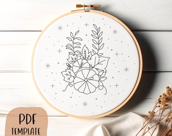 Pumpkin Hand Embroidery Template - Autumn Embroidery - DIY Hoop Art - Embroidery Pattern - Fall Embroidery - Fall Bouquet