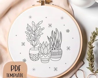 Houseplants Embroidery Template - Doodle Embroidery - PDF Template - DIY Hoop Art - Embroidery Pattern - Flowers, Herbs