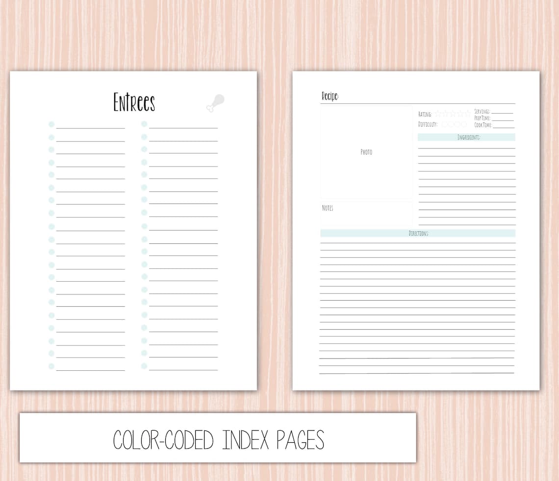 Printable Recipe Book 20 Sheets Letter A4 A5 Half Letter - Etsy
