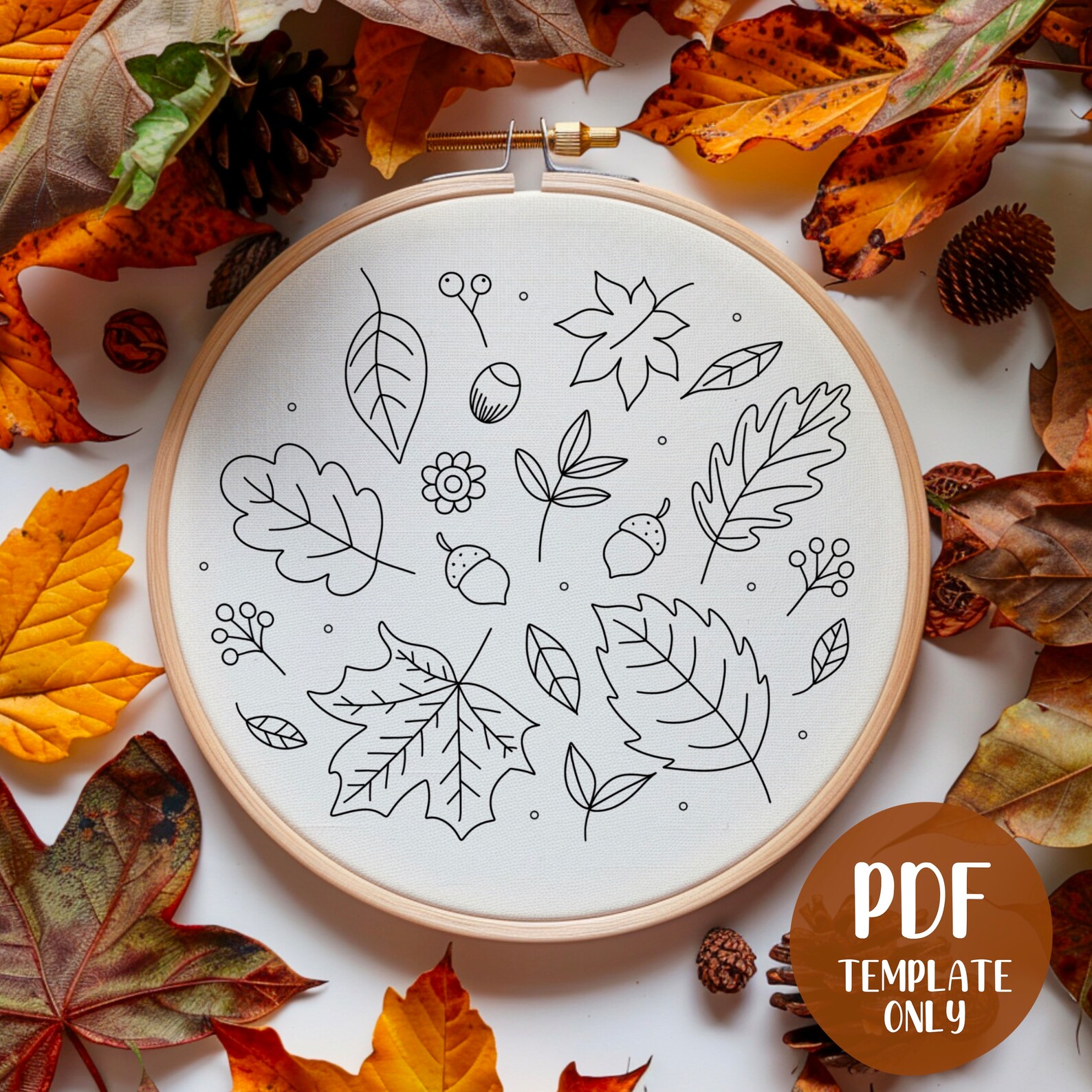 Autumn Leaves Hand Embroidery Template - Fall Embroidery - DIY Hoop Art ...