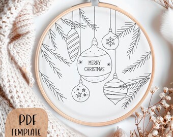 メリークリスマスオーナメント - 手刺繍テンプレート - クリスマス刺繍 - DIY フープアート - 刺繍パターン - ホリデー刺繍