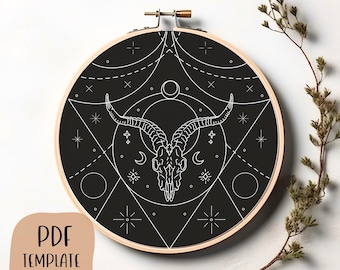 Goat Skull - Hand Embroidery Template - PDF Template - DIY Hoop Art - Embroidery Pattern - Occult Embroidery