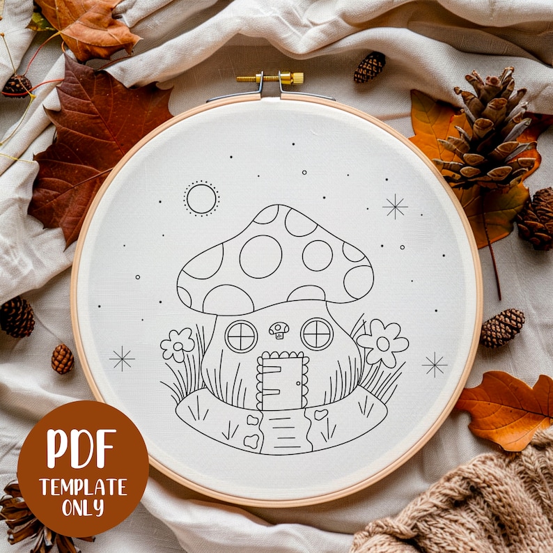 Mushroom House - Hand Embroidery Template - PDF Template - DIY Hoop Art ...