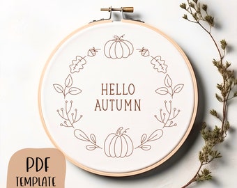 Hello Autumn Hand Embroidery Template - Broderie d'automne - DIY Hoop Art - Motif de broderie - Broderie de citrouille