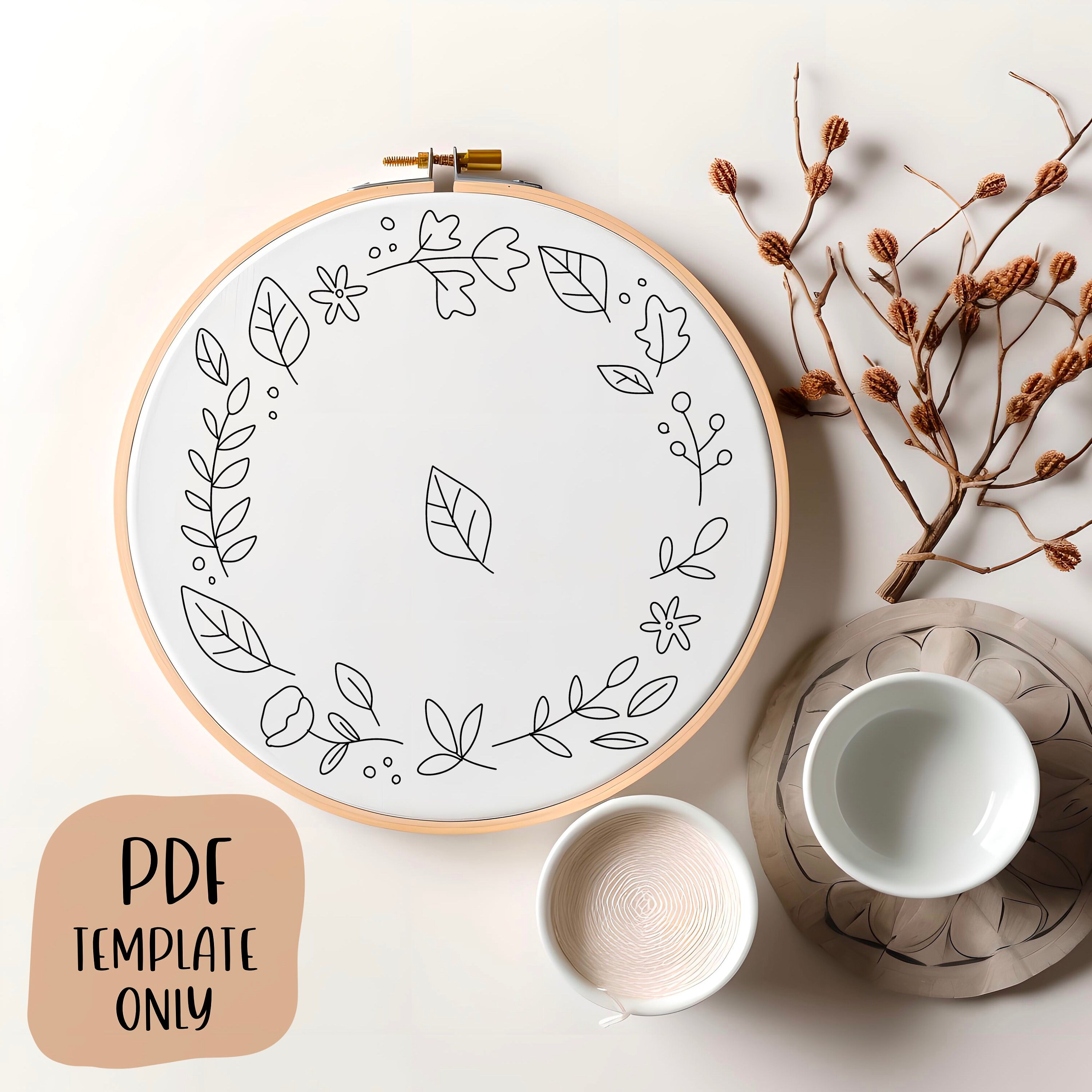 Hello Autumn Hand Embroidery Template - Fall Embroidery - DIY Hoop Art ...