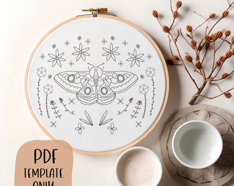 Emperor Moth Hand Embroidery Template - PDF Template - DIY Hoop Art - Insect Embroidery - Embroidery Pattern