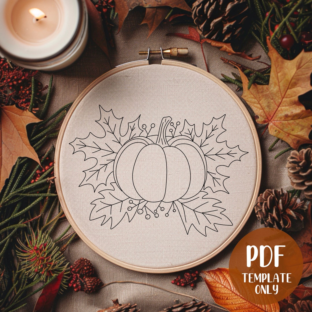 Autumn Pumpkin Hand Embroidery Template - Autumn Embroidery - DIY Hoop ...