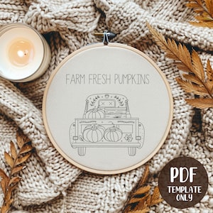 Fall Pumpkin Truck - Hand Embroidery Template - Autumn Embroidery - DIY ...
