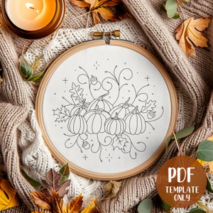 Plantilla de bordado a mano de calabazas de otoño - Bordado de otoño - Arte de aro para hacer uno mismo - Patrón de bordado - Bordado de otoño