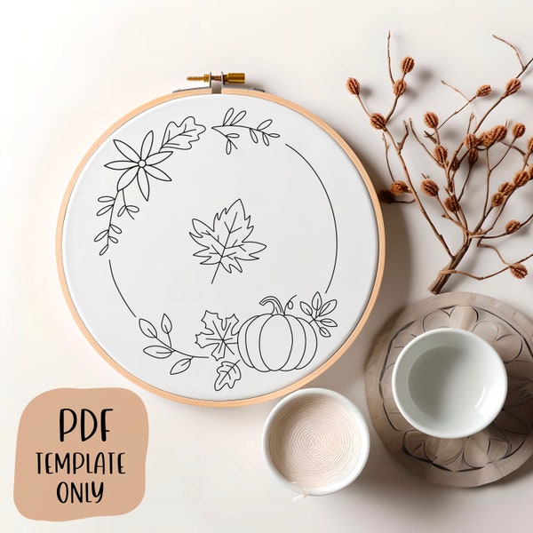 Autumn Wreath 2 Hand Embroidery Template - Fall Embroidery - DIY Hoop Art - Embroidery Pattern - Pumpkin Embroidery