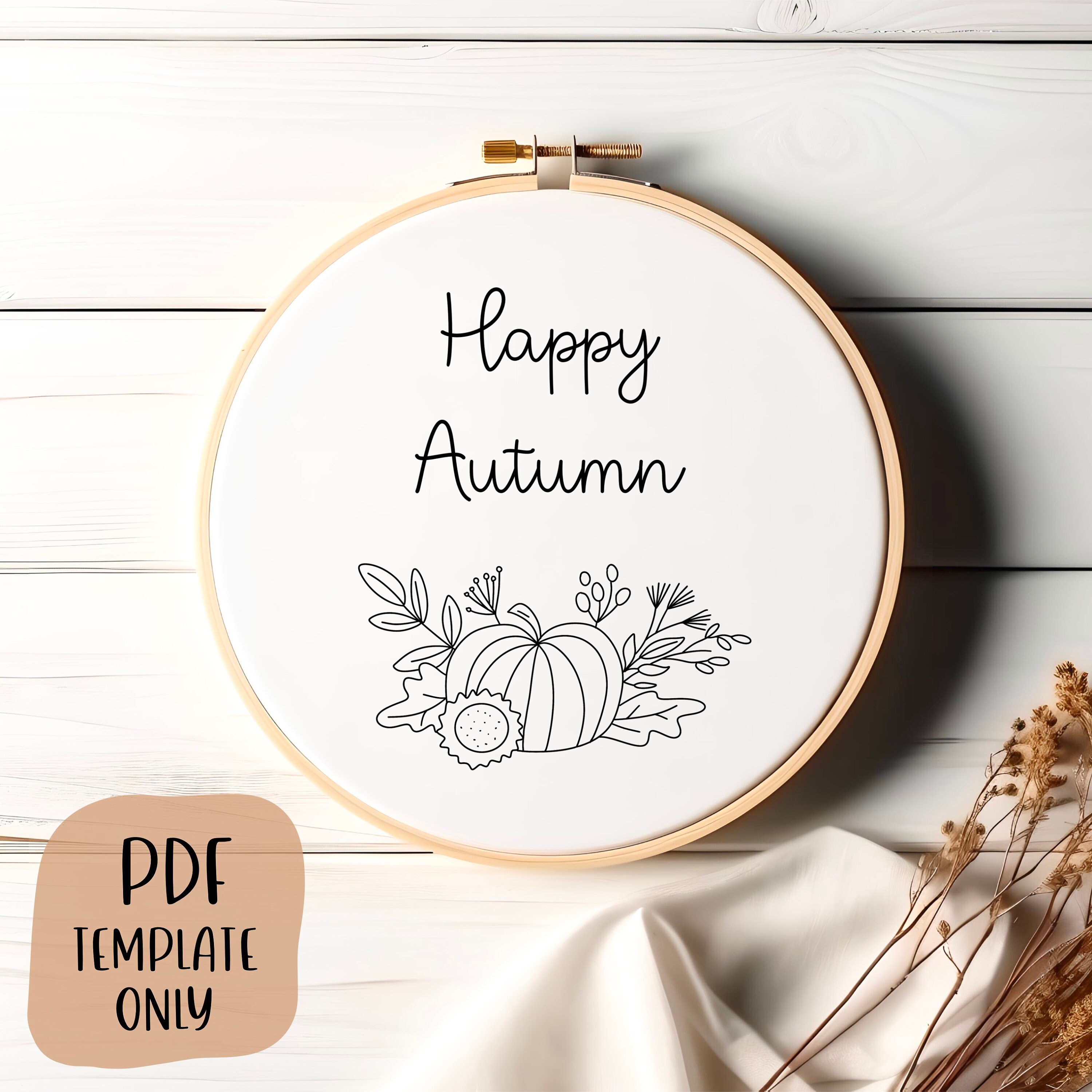 Happy Autumn Hand Embroidery Template - Fall Embroidery - DIY Hoop Art ...