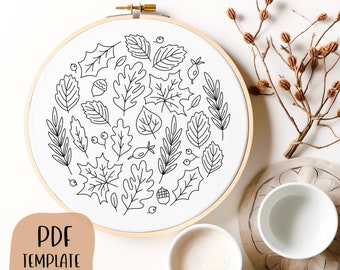 Autumn Leaves 2 Hand Embroidery Template - Fall Embroidery - DIY Hoop Art - Embroidery Pattern - Pumpkin Embroidery